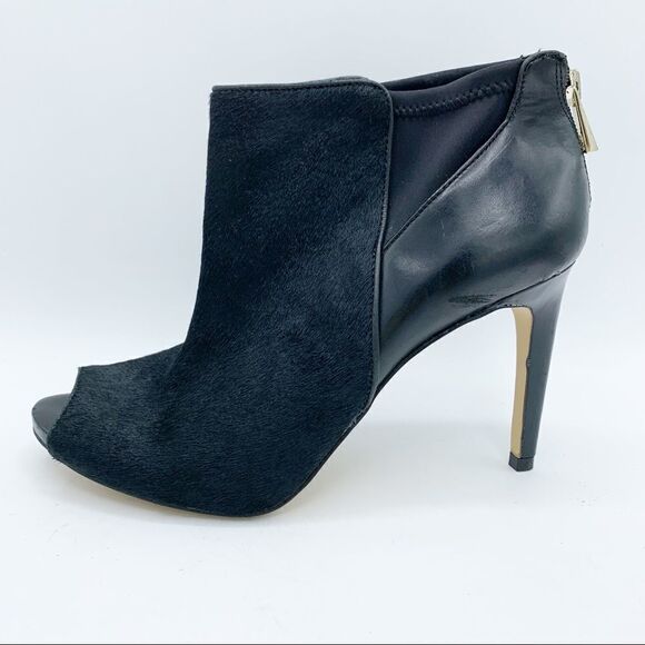 Ann Taylor Calf’s Hair and Leather Peep Toe Black Booties Sz 8 - Picture 1 of 15